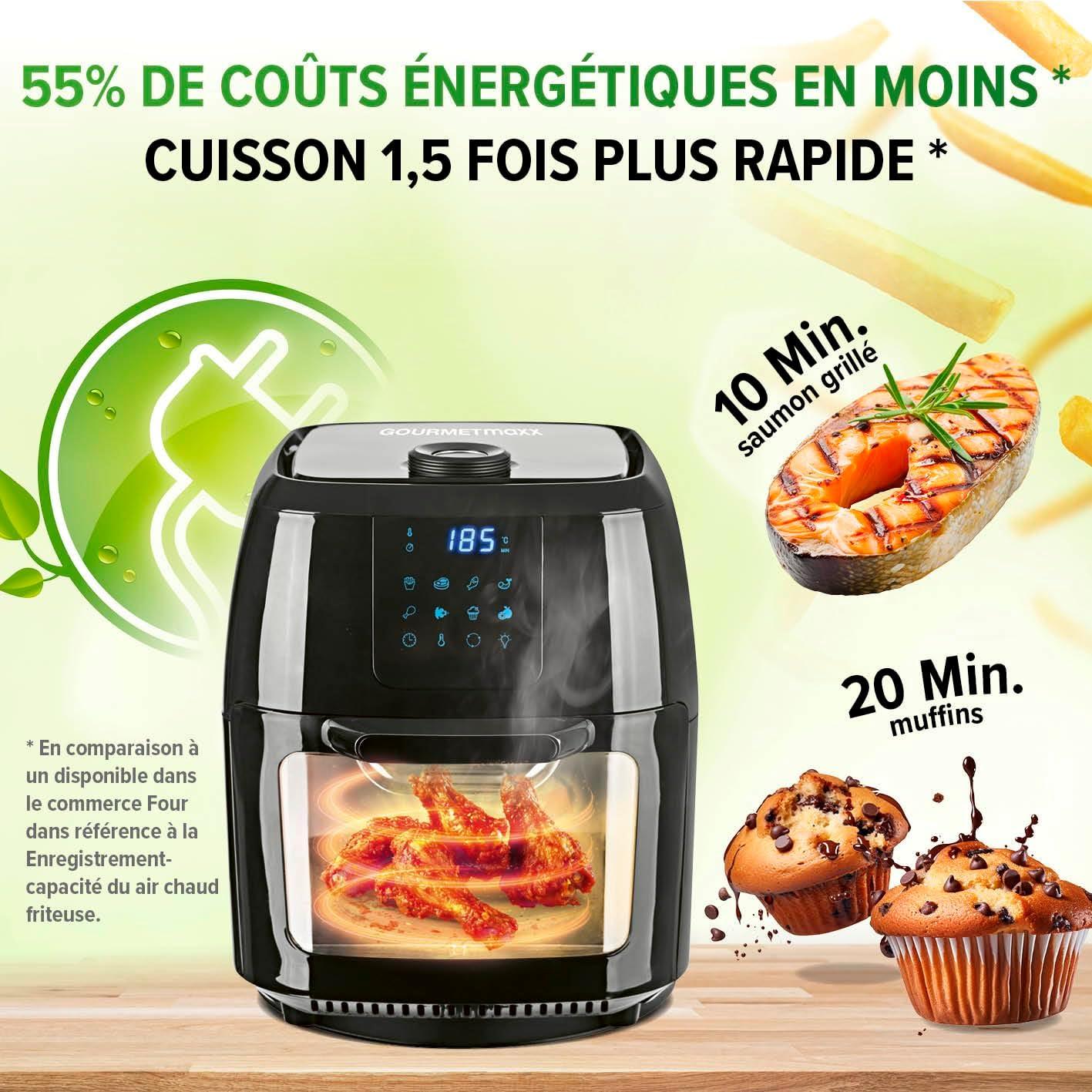 imageGOURMETmaxx Friteuse air chaud 12L Sans huile avec cran tactile minuterie brochettes ampamp fonction rtissoire 10 programmes automatiques Cuisson saine idale pour un poulet entier 1700 W9 Litres
