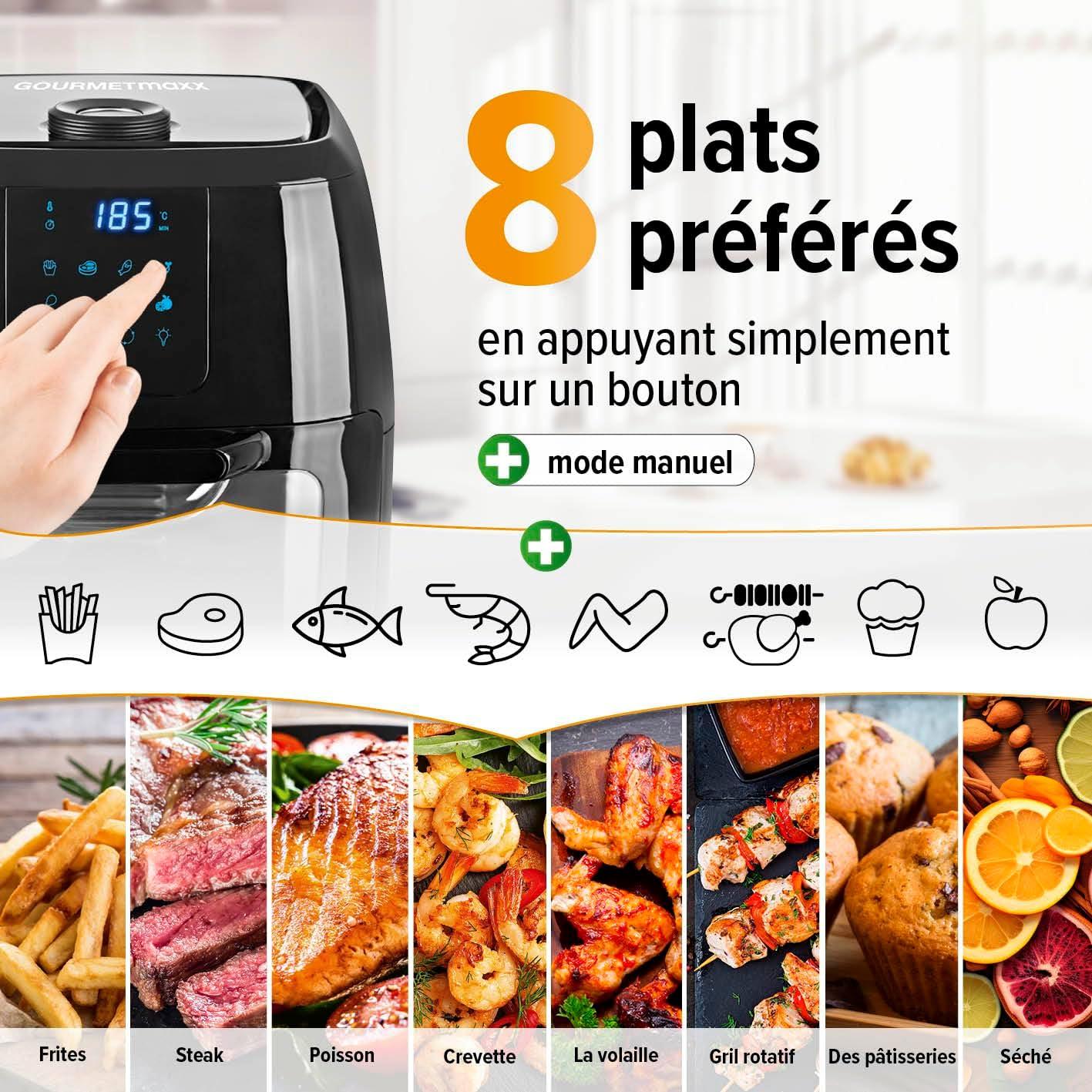 imageGOURMETmaxx Friteuse air chaud 12L Sans huile avec cran tactile minuterie brochettes ampamp fonction rtissoire 10 programmes automatiques Cuisson saine idale pour un poulet entier 1700 W9 Litres