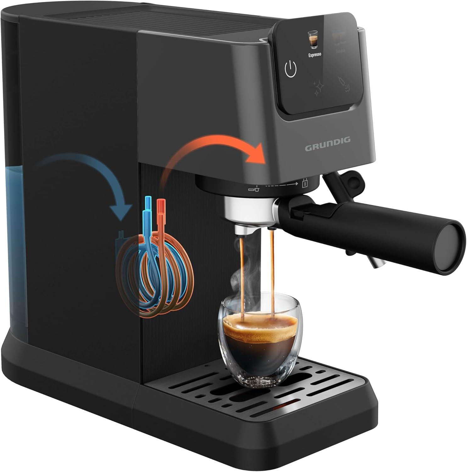 imageGRUNDIG KSM 5330 Machine caf avec rservoir lait intgr puissance 1628 W pression de pompe 15 bar double buse cran tactile color BrewSense CreamyPro Dark InoxnoirMichlaufschumdse
