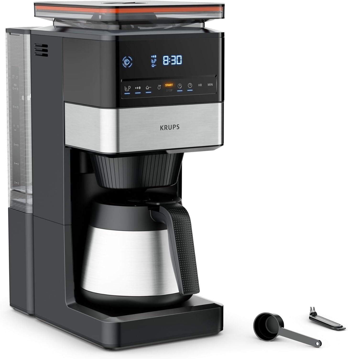 imageKrups Cafetire filtre KM468910 T8 850 watts Arrt automatique 8 12 tasses Interrupteur marchearrt clair noirNoirAcier Inoxydable