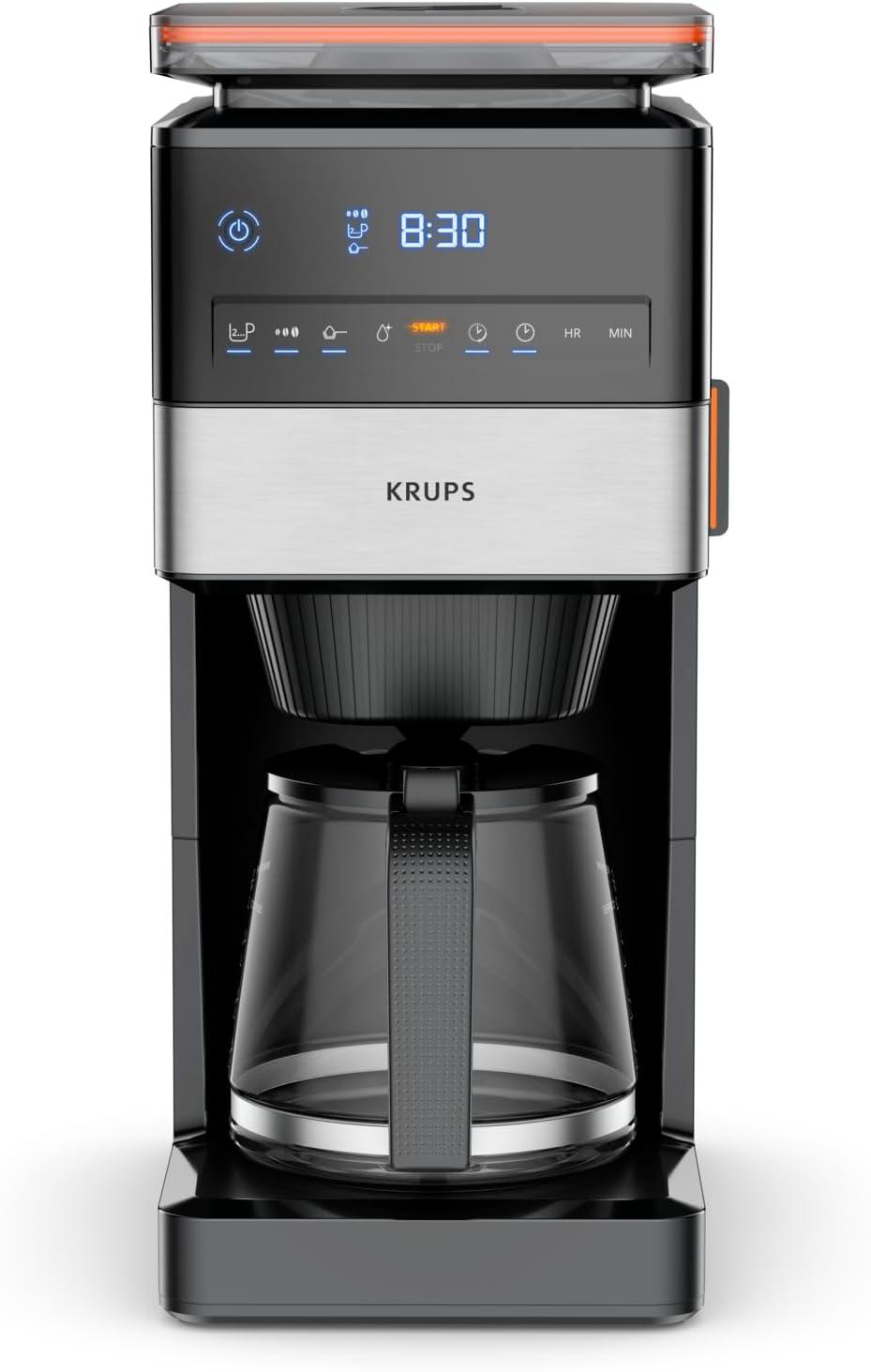 imageKrups Cafetire filtre KM468910 T8 850 watts Arrt automatique 8 12 tasses Interrupteur marchearrt clair noirNoirAcier Inoxydable