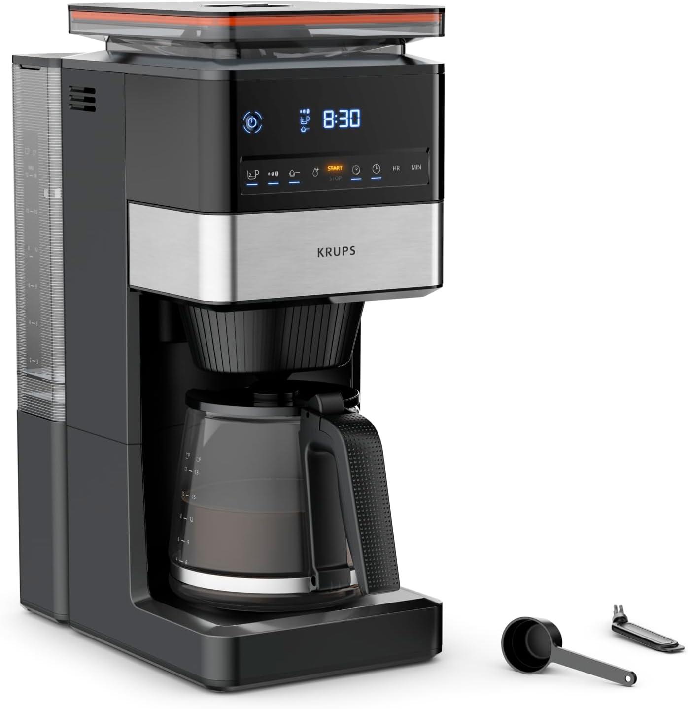 imageKrups Cafetire filtre KM468910 T8 850 watts Arrt automatique 8 12 tasses Interrupteur marchearrt clair noirNoirAcier Inoxydable