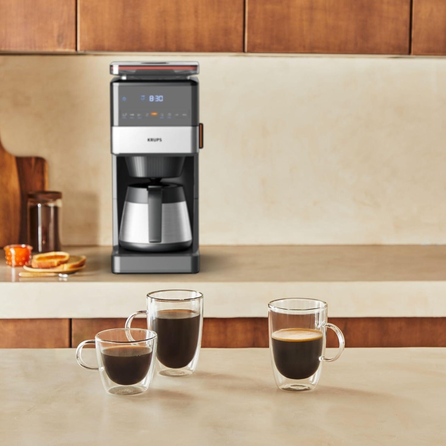 imageKrups Cafetire filtre KM468910 T8 850 watts Arrt automatique 8 12 tasses Interrupteur marchearrt clair noirNoirAcier Inoxydable