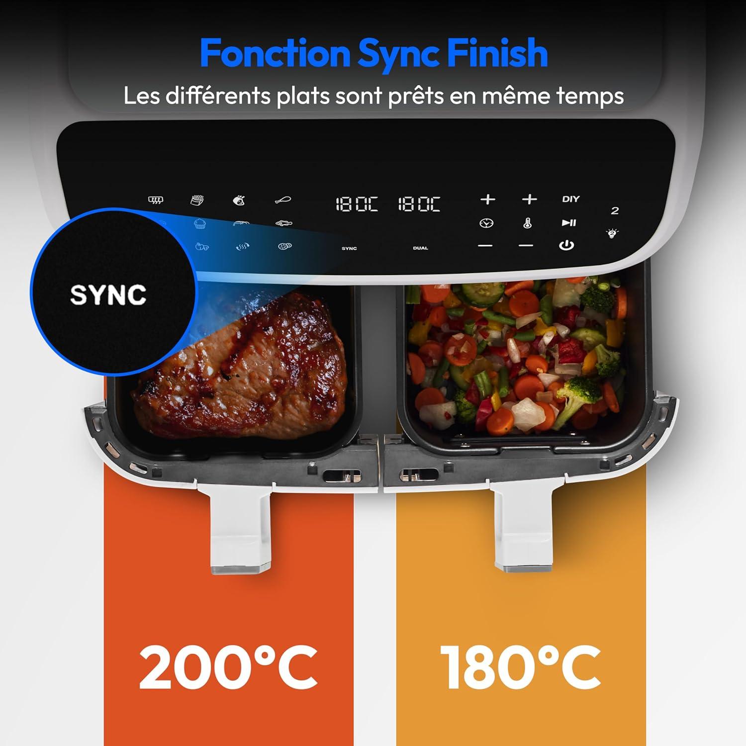 imageMEDION Air Fryer P20 XXL Double Compartiment Fonction dual cook ampamp sync finish fentre visible friteuse sans huile air chaud capacit 87 L XXL 2600 W 9 programmes automatiques MD11760 blancBlanc Mat