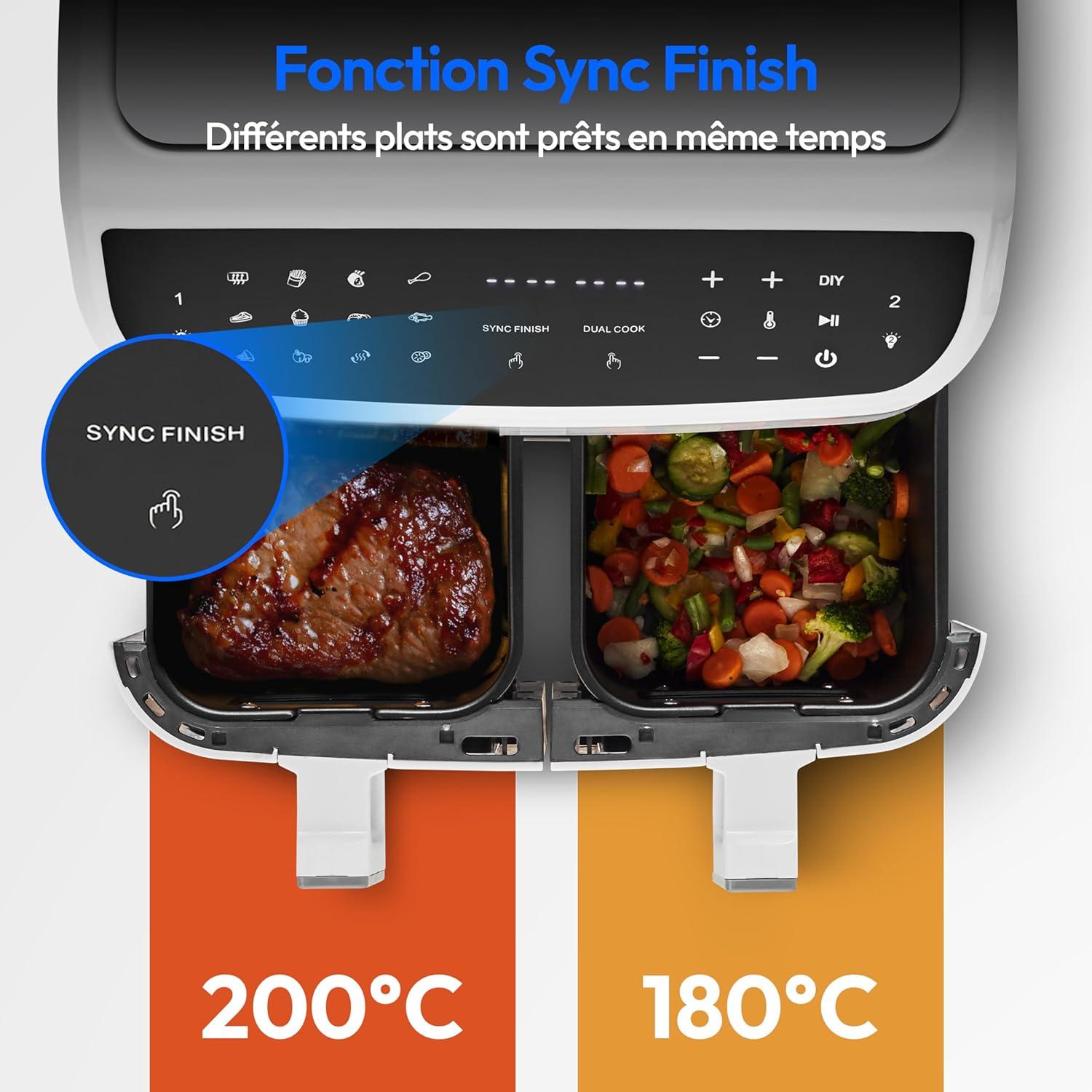 imageMEDION Air Fryer P20 XXL Double Compartiment Fonction dual cook ampamp sync finish fentre visible friteuse sans huile air chaud capacit 87 L XXL 2600 W 9 programmes automatiques MD11760 blancBlanc