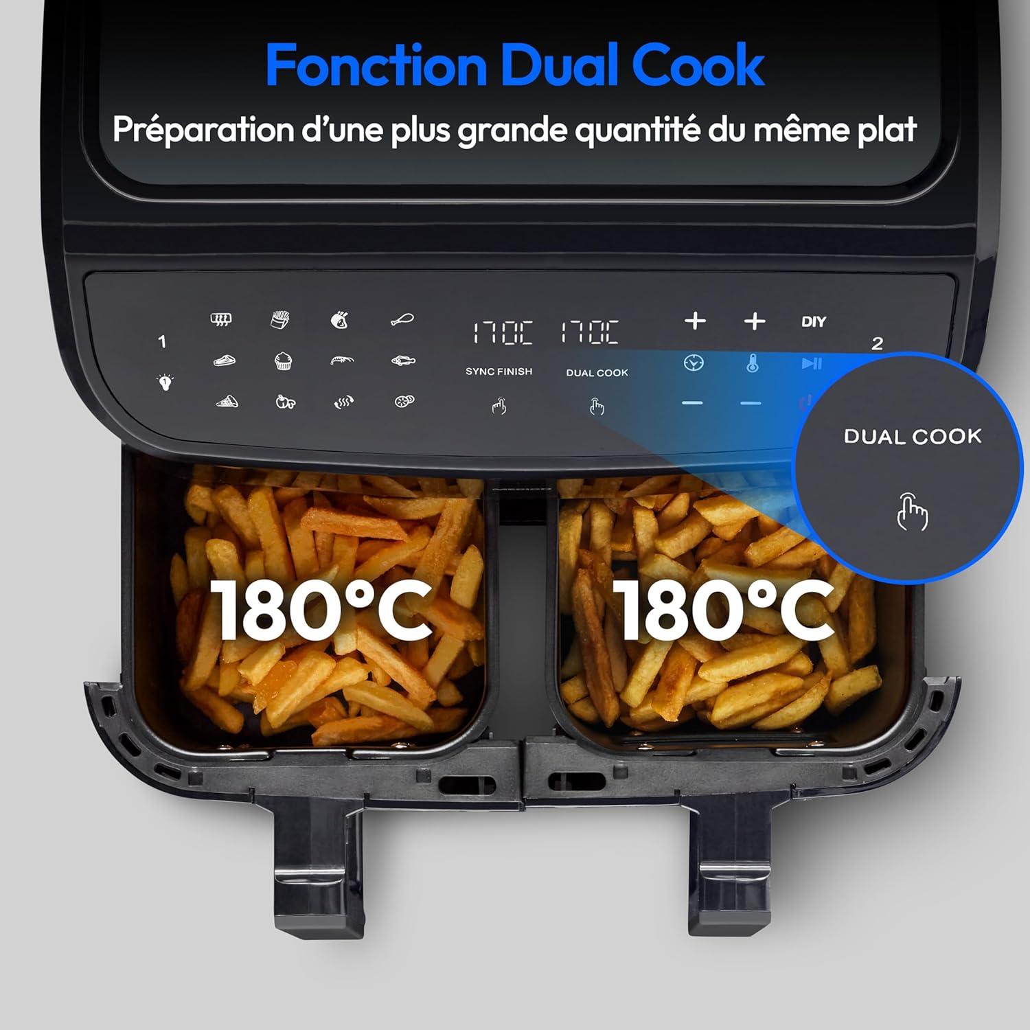 imageMEDION Air Fryer P20 XXL Double Compartiment Fonction dual cook ampamp sync finish fentre visible friteuse sans huile air chaud capacit 87 L XXL 2600 W 9 programmes automatiques MD11760 blancNoir