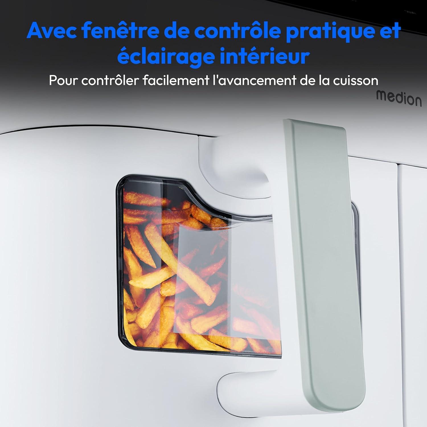 imageMEDION Air Fryer P20 XXL Double Compartiment Fonction dual cook ampamp sync finish fentre visible friteuse sans huile air chaud capacit 87 L XXL 2600 W 9 programmes automatiques MD11760 blancBlanc Mat