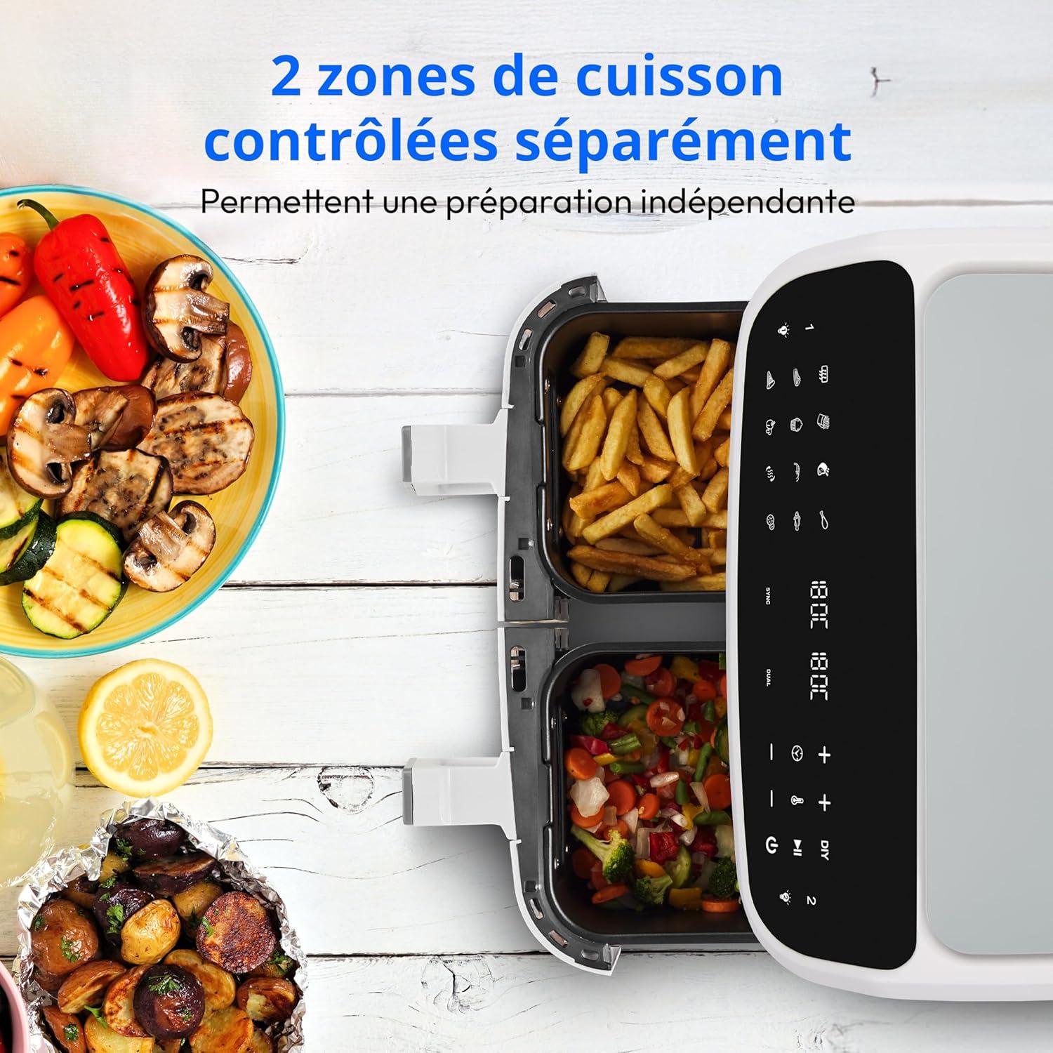 imageMEDION Air Fryer P20 XXL Double Compartiment Fonction dual cook ampamp sync finish fentre visible friteuse sans huile air chaud capacit 87 L XXL 2600 W 9 programmes automatiques MD11760 blancBlanc Mat