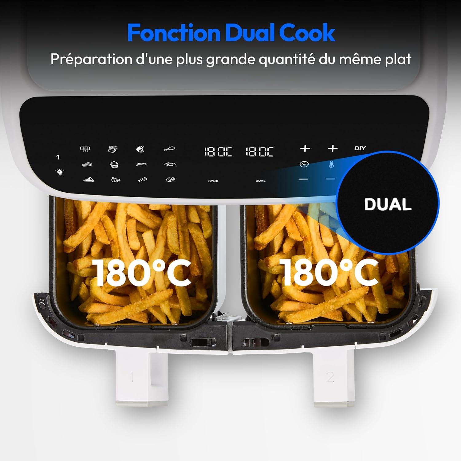 imageMEDION Air Fryer P20 XXL Double Compartiment Fonction dual cook ampamp sync finish fentre visible friteuse sans huile air chaud capacit 87 L XXL 2600 W 9 programmes automatiques MD11760 blancBlanc Mat