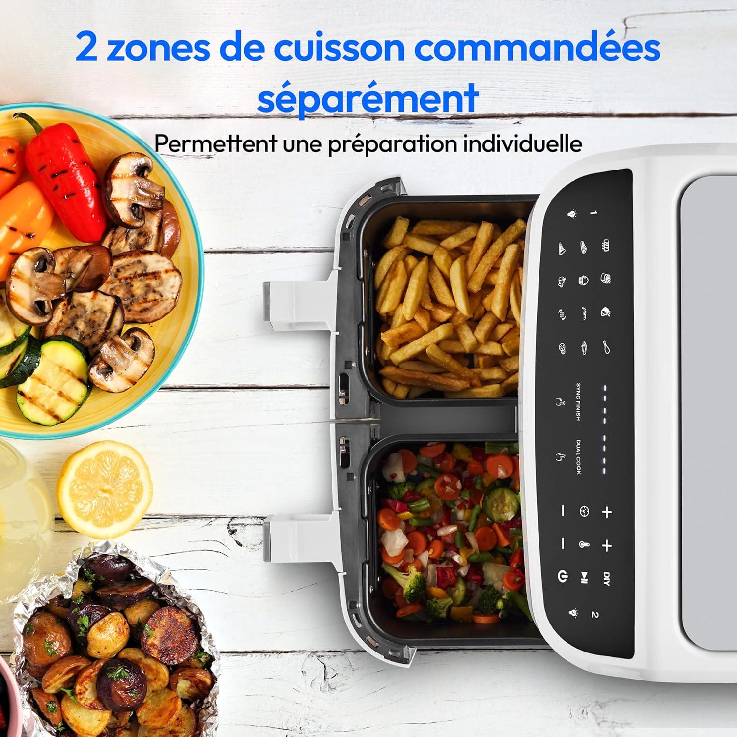 imageMEDION Air Fryer P20 XXL Double Compartiment Fonction dual cook ampamp sync finish fentre visible friteuse sans huile air chaud capacit 87 L XXL 2600 W 9 programmes automatiques MD11760 blancBlanc