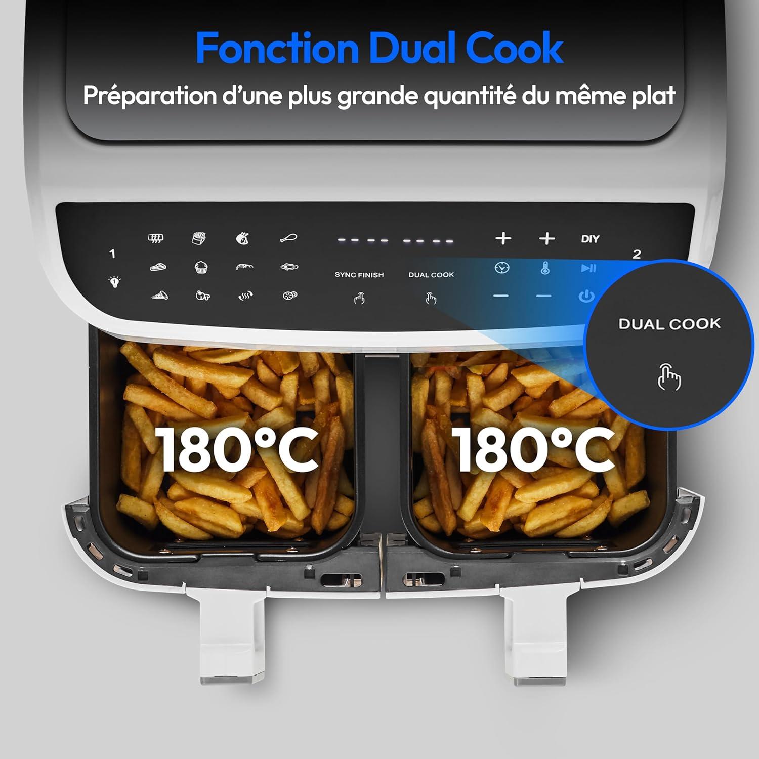 imageMEDION Air Fryer P20 XXL Double Compartiment Fonction dual cook ampamp sync finish fentre visible friteuse sans huile air chaud capacit 87 L XXL 2600 W 9 programmes automatiques MD11760 blancBlanc