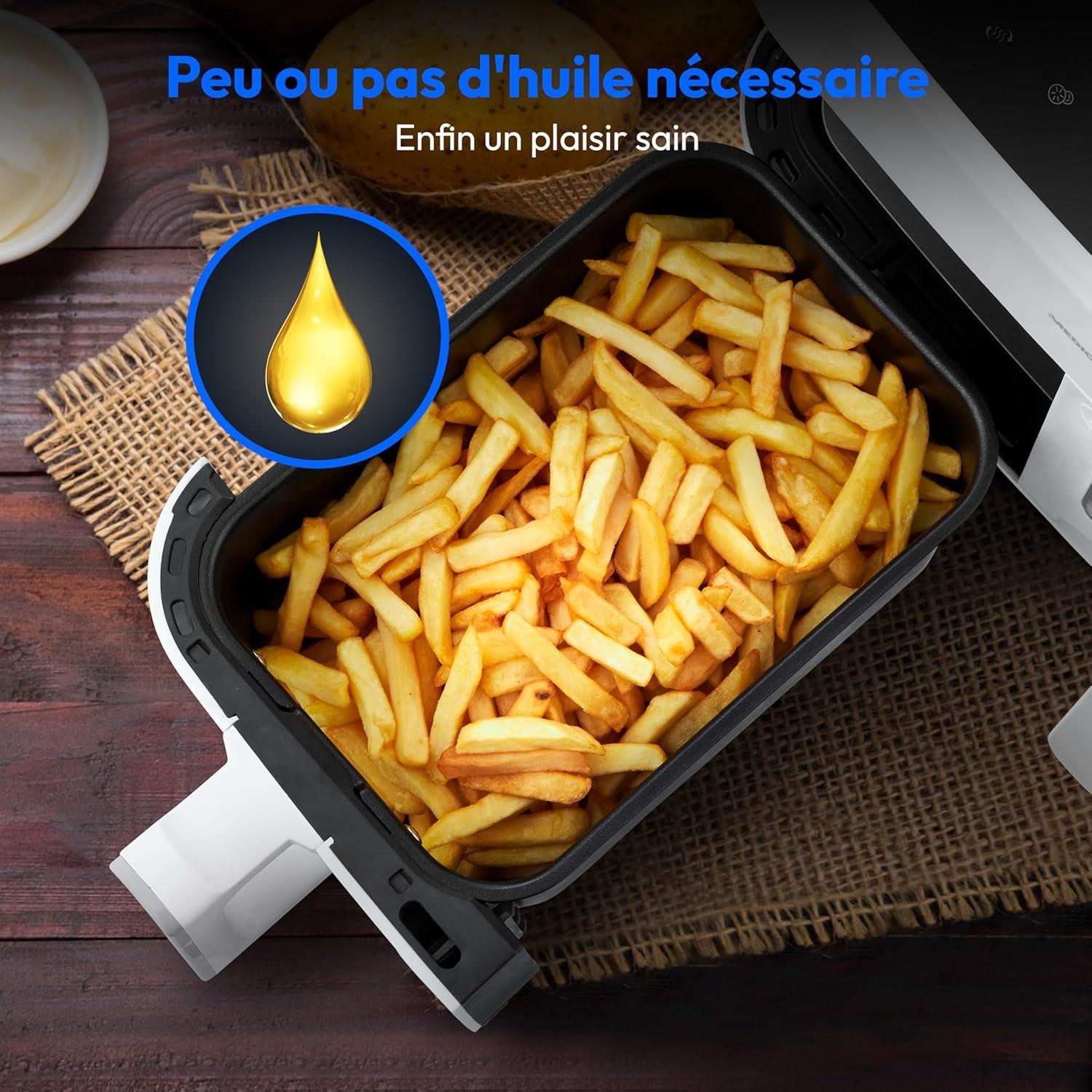 imageMEDION Air Fryer P20 XXL Double Compartiment Fonction dual cook ampamp sync finish fentre visible friteuse sans huile air chaud capacit 87 L XXL 2600 W 9 programmes automatiques MD11760 blancBlanc Mat
