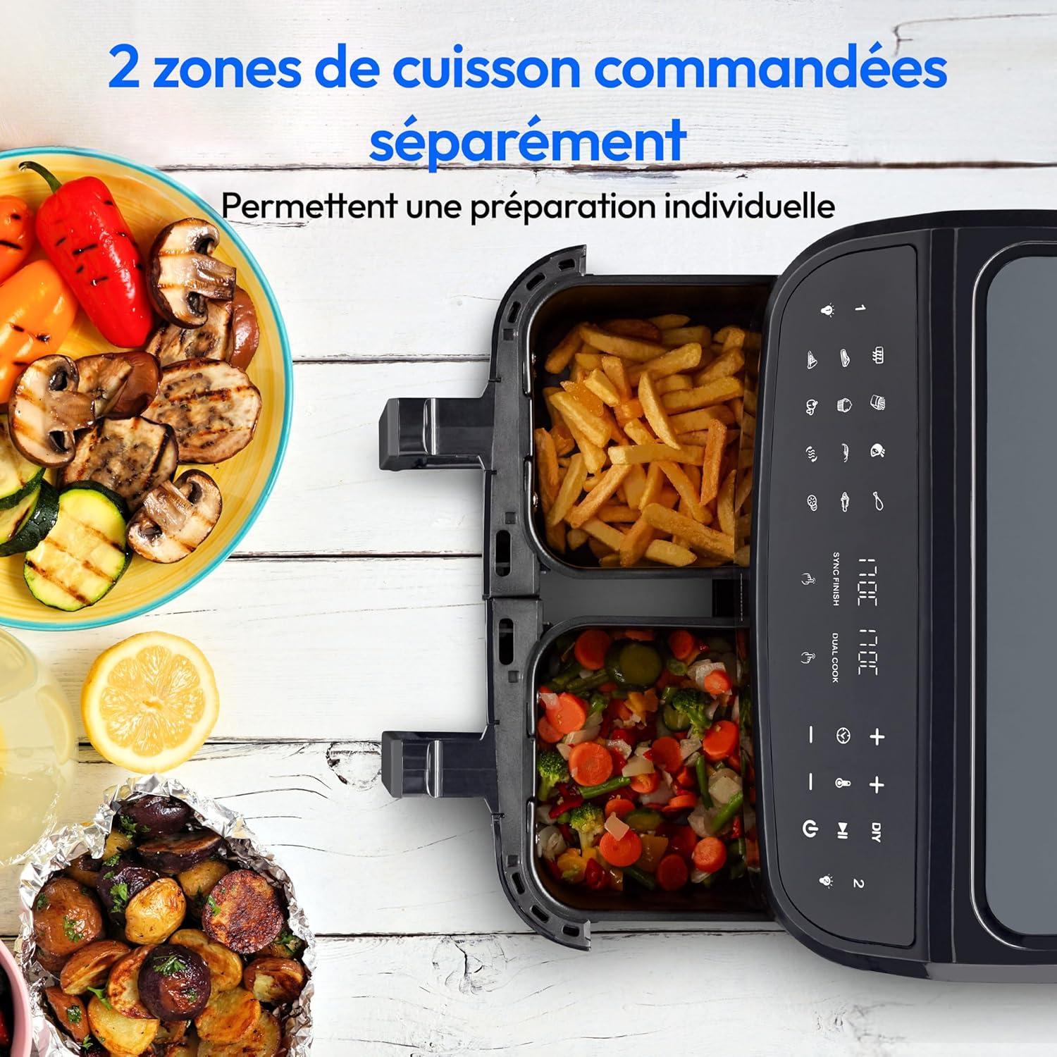 imageMEDION Air Fryer P20 XXL Double Compartiment Fonction dual cook ampamp sync finish fentre visible friteuse sans huile air chaud capacit 87 L XXL 2600 W 9 programmes automatiques MD11760 blancNoir