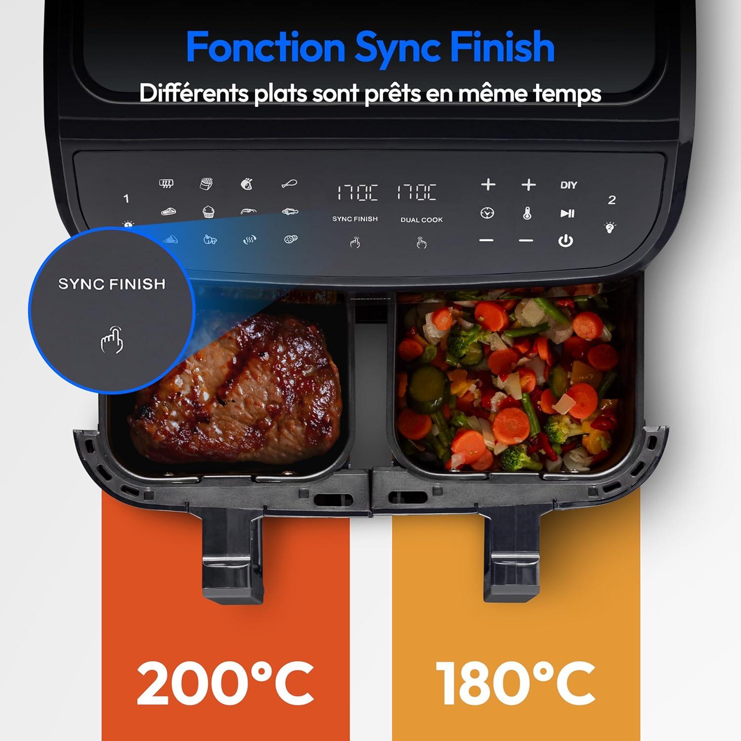 imageMEDION Air Fryer P20 XXL Double Compartiment Fonction dual cook ampamp sync finish fentre visible friteuse sans huile air chaud capacit 87 L XXL 2600 W 9 programmes automatiques MD11760 blancNoir