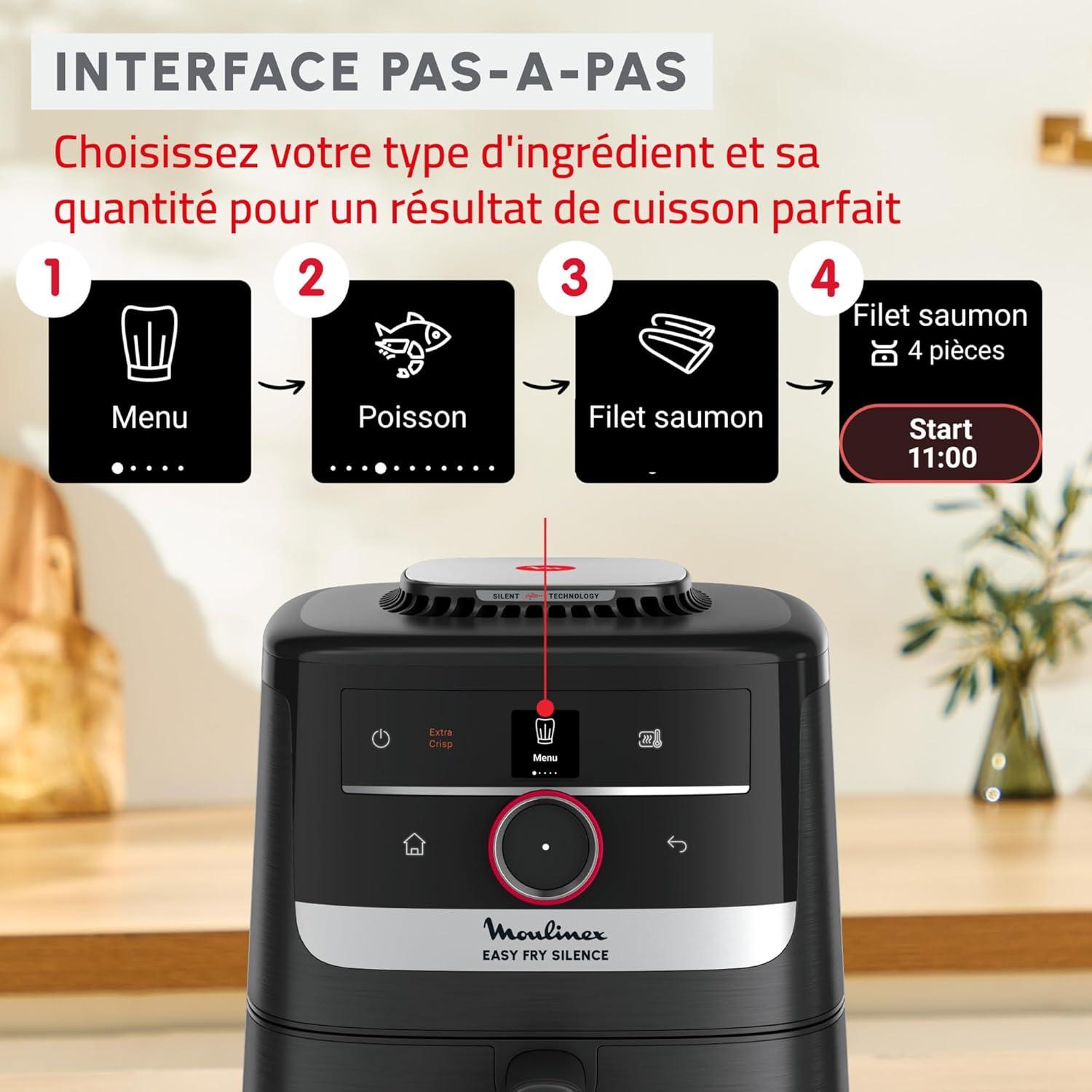 imageMoulinex Easy Fry Silence air fryer 5L 15kg Technologie Silence Systme Easy Clean ampamp Store Noir EZ5528F0Interface pas pas