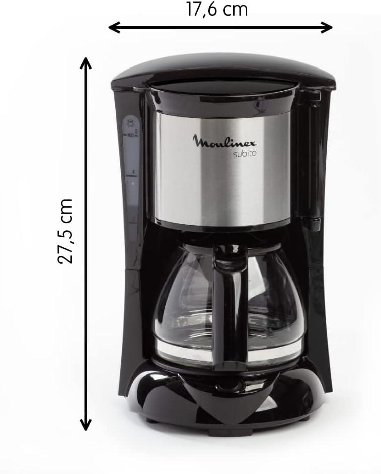 imageMoulinex Subito Cafetire filtre lectrique 06 L soit 6 tasses Machine caf Systme anti goutte Portefiltre pivotant Auto off 30 min FG150813 NoirInox
