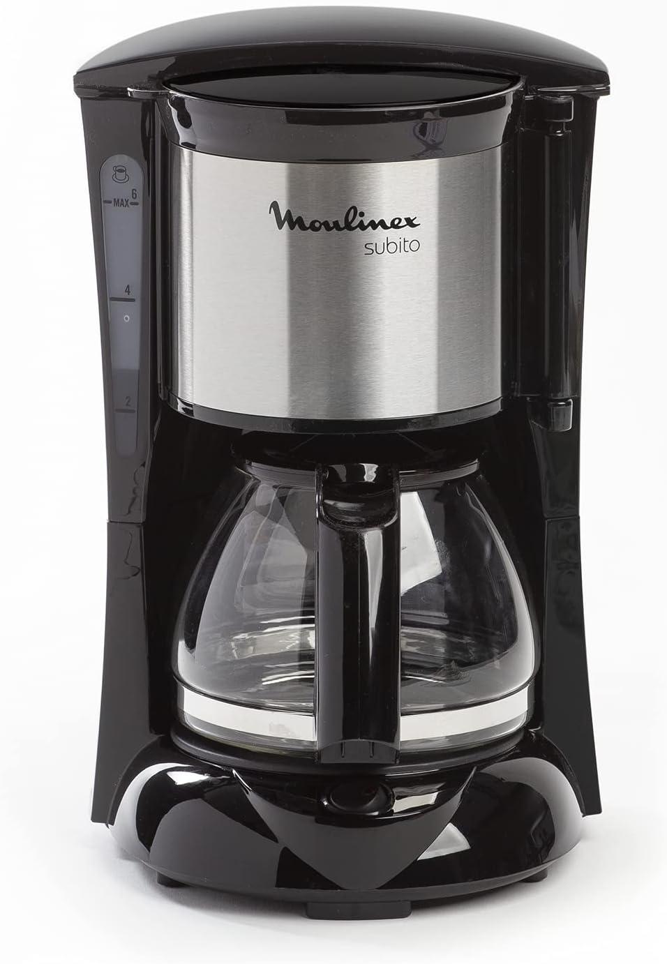 imageMoulinex Subito Cafetire filtre lectrique 06 L soit 6 tasses Machine caf Systme anti goutte Portefiltre pivotant Auto off 30 min FG150813 NoirInox