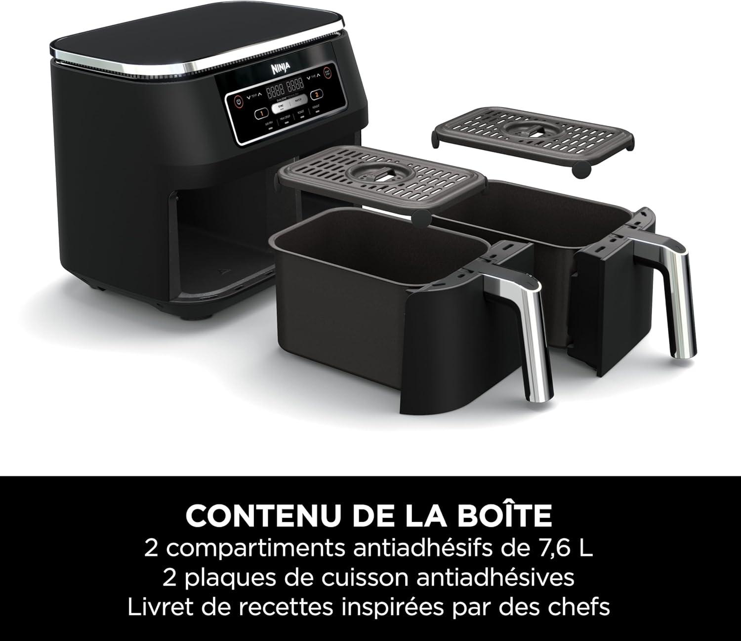 imageNINJA Foodi FlexDrawer Air Fryer 2 Compartiments Avec Sparateur Amovible Grande Capacit 104L Air Fryer 7en1 Max 240C Pices Antiadhsives Amovibles Lavables Au LaveVaisselle NoirNoirArgent