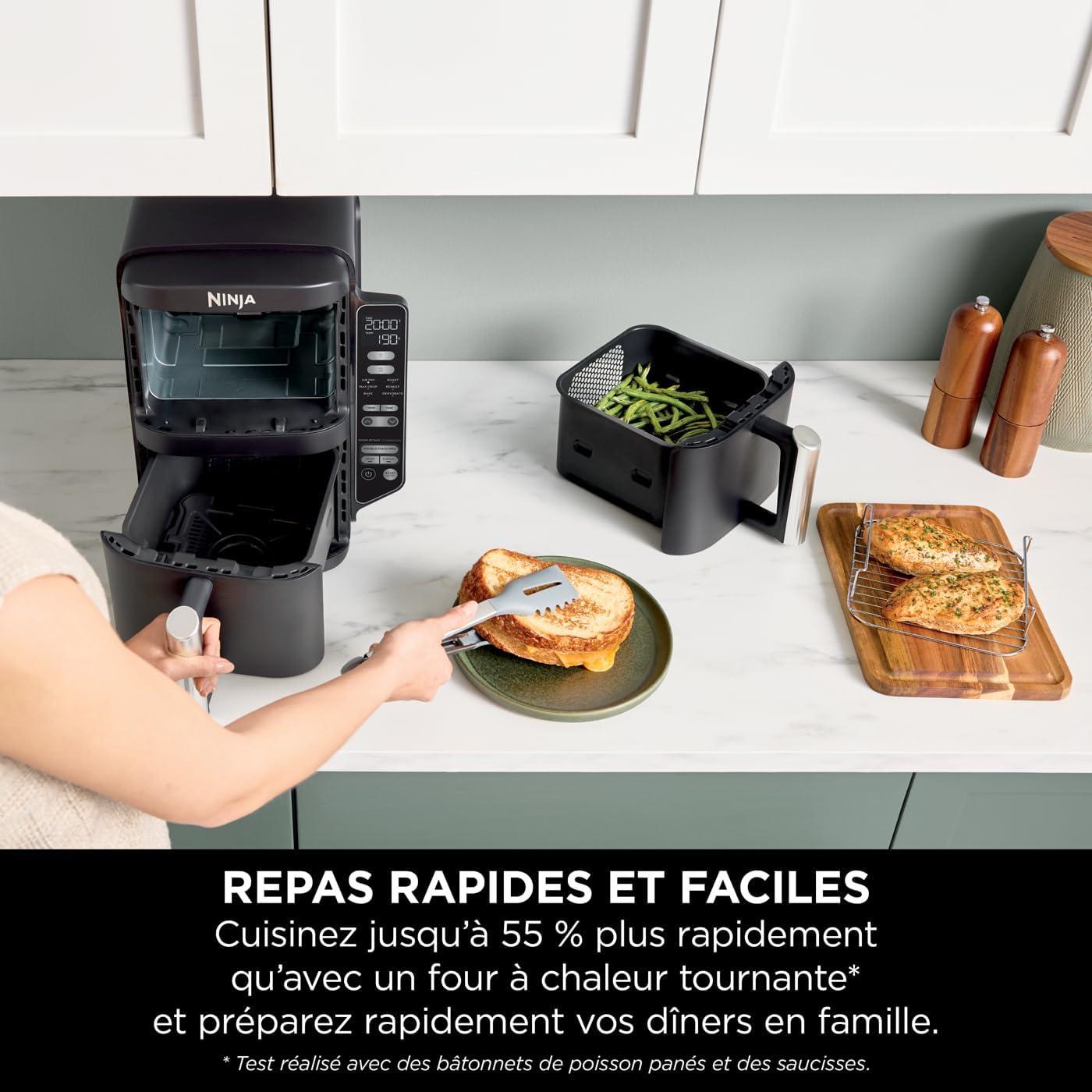 imageNINJA Foodi FlexDrawer Air Fryer 2 Compartiments Avec Sparateur Amovible Grande Capacit 104L Air Fryer 7en1 Max 240C Pices Antiadhsives Amovibles Lavables Au LaveVaisselle NoirGris