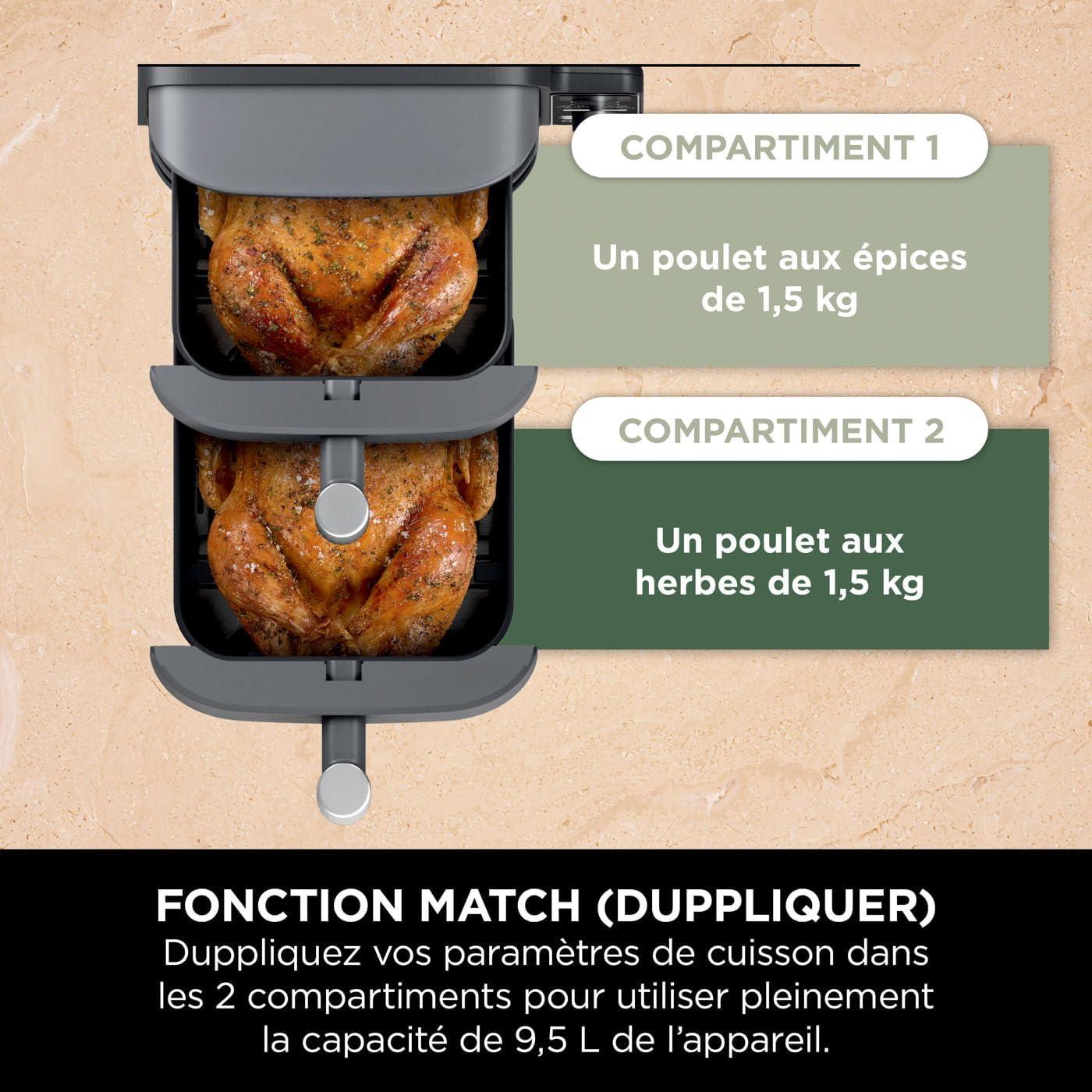 imageNINJA Foodi FlexDrawer Air Fryer 2 Compartiments Avec Sparateur Amovible Grande Capacit 104L Air Fryer 7en1 Max 240C Pices Antiadhsives Amovibles Lavables Au LaveVaisselle NoirGris