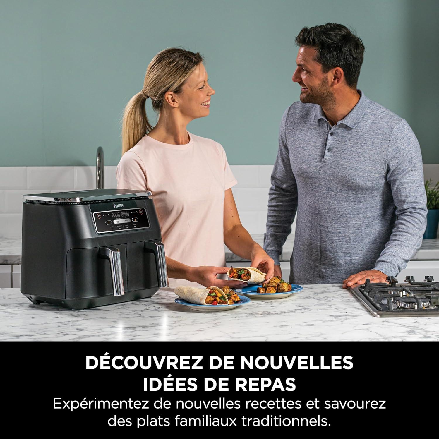 imageNINJA Foodi FlexDrawer Air Fryer 2 Compartiments Avec Sparateur Amovible Grande Capacit 104L Air Fryer 7en1 Max 240C Pices Antiadhsives Amovibles Lavables Au LaveVaisselle NoirNoirArgent