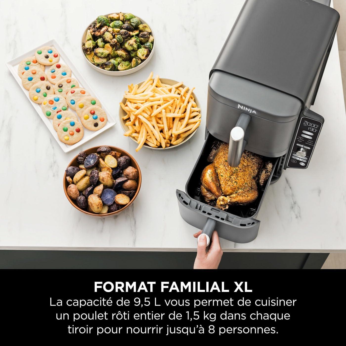imageNINJA Foodi FlexDrawer Air Fryer 2 Compartiments Avec Sparateur Amovible Grande Capacit 104L Air Fryer 7en1 Max 240C Pices Antiadhsives Amovibles Lavables Au LaveVaisselle NoirGris