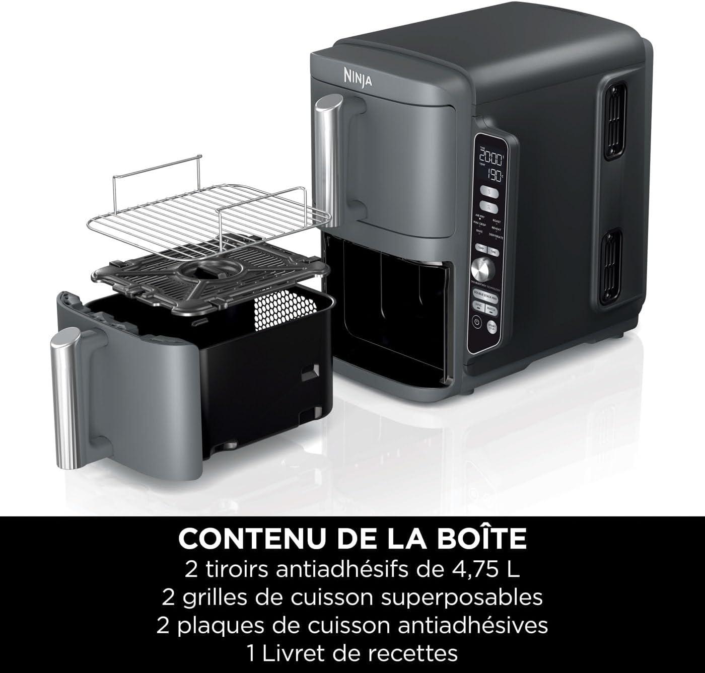 imageNINJA Foodi FlexDrawer Air Fryer 2 Compartiments Avec Sparateur Amovible Grande Capacit 104L Air Fryer 7en1 Max 240C Pices Antiadhsives Amovibles Lavables Au LaveVaisselle NoirGris