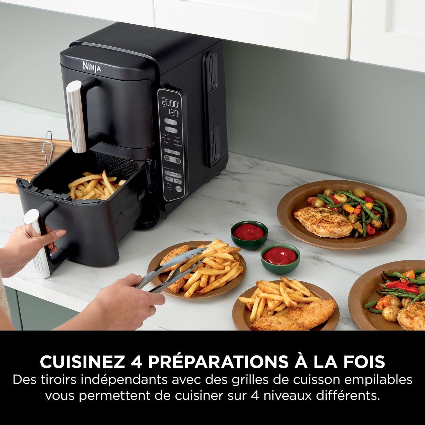 imageNINJA Foodi FlexDrawer Air Fryer 2 Compartiments Avec Sparateur Amovible Grande Capacit 104L Air Fryer 7en1 Max 240C Pices Antiadhsives Amovibles Lavables Au LaveVaisselle NoirGris