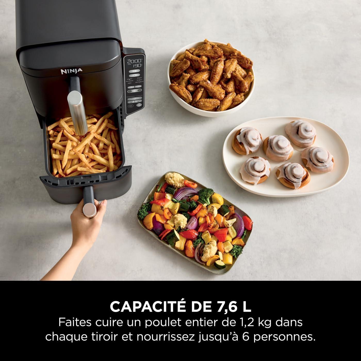 imageNINJA Foodi FlexDrawer Air Fryer 2 Compartiments Avec Sparateur Amovible Grande Capacit 104L Air Fryer 7en1 Max 240C Pices Antiadhsives Amovibles Lavables Au LaveVaisselle NoirGris