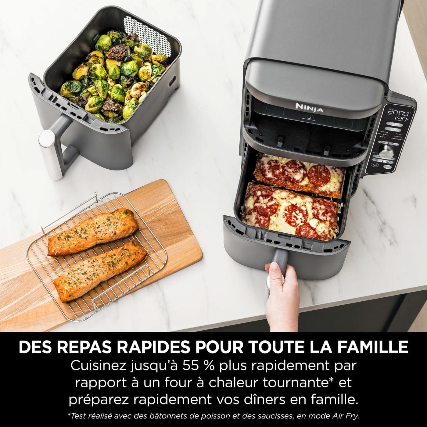 imageNINJA Foodi FlexDrawer Air Fryer 2 Compartiments Avec Sparateur Amovible Grande Capacit 104L Air Fryer 7en1 Max 240C Pices Antiadhsives Amovibles Lavables Au LaveVaisselle NoirGris