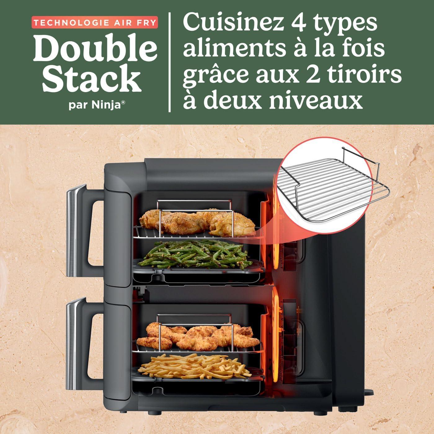 imageNINJA Foodi FlexDrawer Air Fryer 2 Compartiments Avec Sparateur Amovible Grande Capacit 104L Air Fryer 7en1 Max 240C Pices Antiadhsives Amovibles Lavables Au LaveVaisselle NoirGris