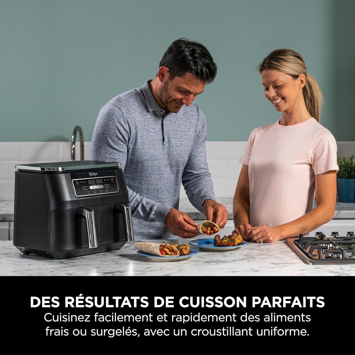 imageNINJA Foodi FlexDrawer Air Fryer 2 Compartiments Avec Sparateur Amovible Grande Capacit 104L Air Fryer 7en1 Max 240C Pices Antiadhsives Amovibles Lavables Au LaveVaisselle NoirNoirArgent