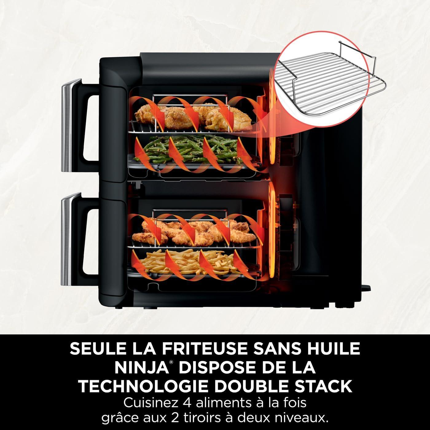 imageNINJA Foodi FlexDrawer Air Fryer 2 Compartiments Avec Sparateur Amovible Grande Capacit 104L Air Fryer 7en1 Max 240C Pices Antiadhsives Amovibles Lavables Au LaveVaisselle NoirGris