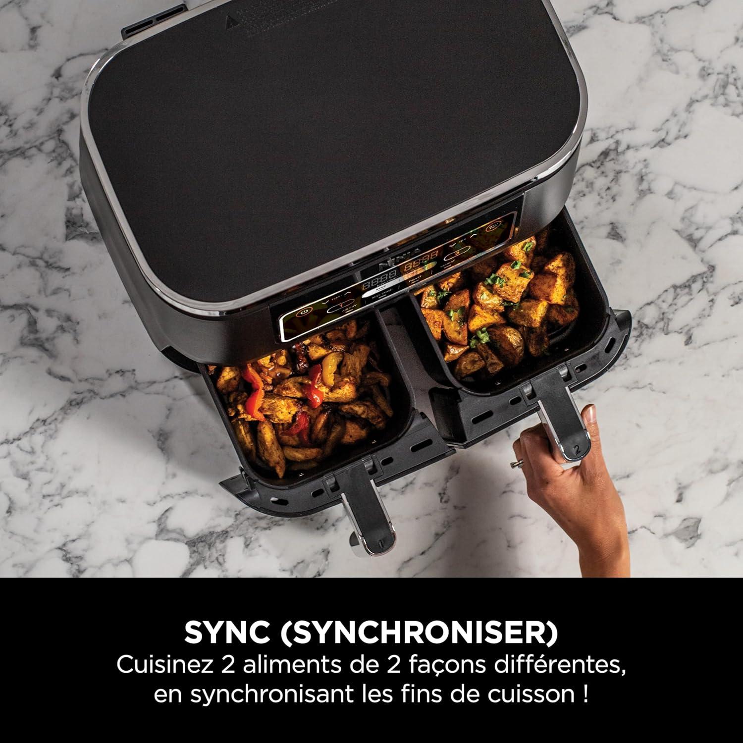imageNINJA Foodi FlexDrawer Air Fryer 2 Compartiments Avec Sparateur Amovible Grande Capacit 104L Air Fryer 7en1 Max 240C Pices Antiadhsives Amovibles Lavables Au LaveVaisselle NoirNoirArgent