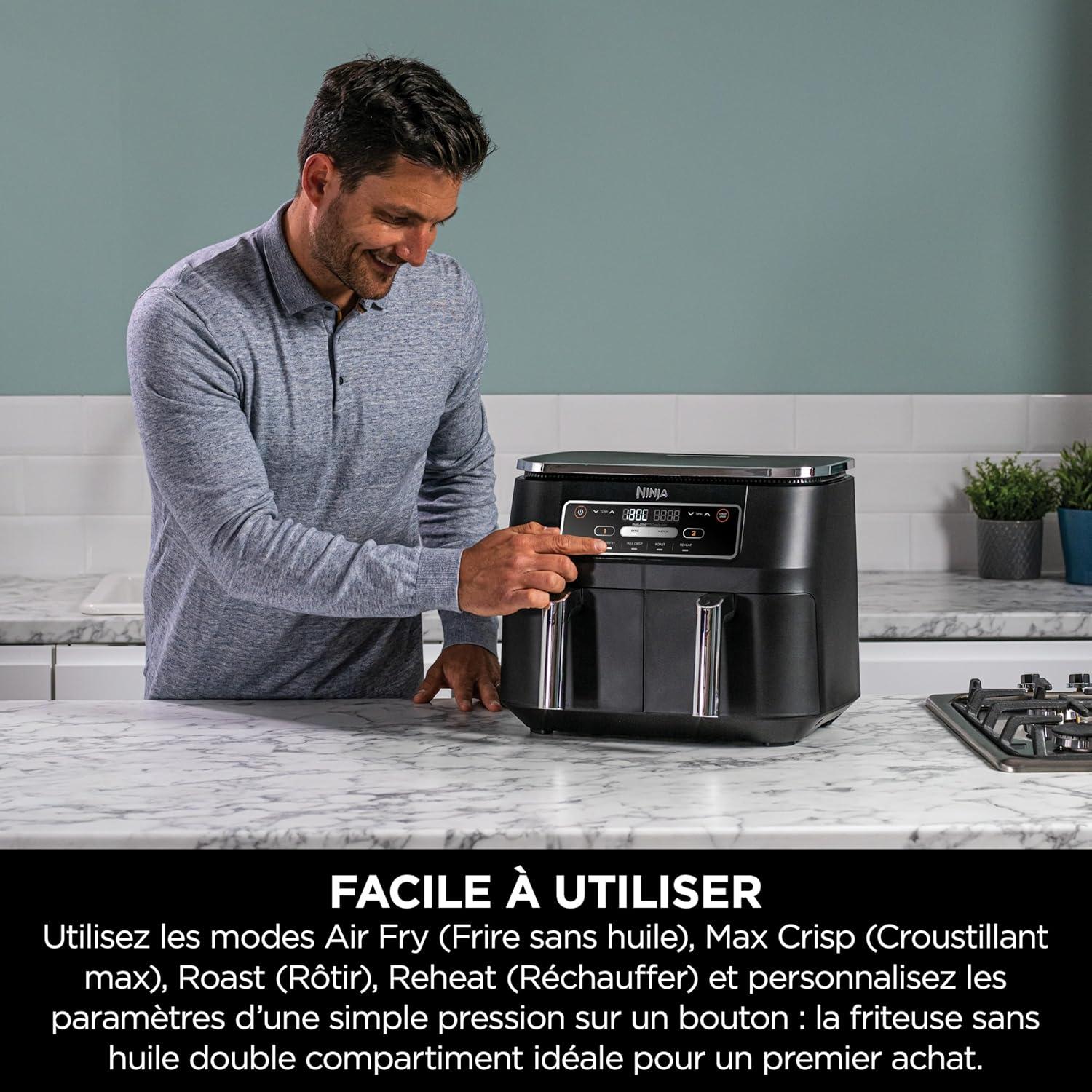 imageNINJA Foodi FlexDrawer Air Fryer 2 Compartiments Avec Sparateur Amovible Grande Capacit 104L Air Fryer 7en1 Max 240C Pices Antiadhsives Amovibles Lavables Au LaveVaisselle NoirNoirArgent