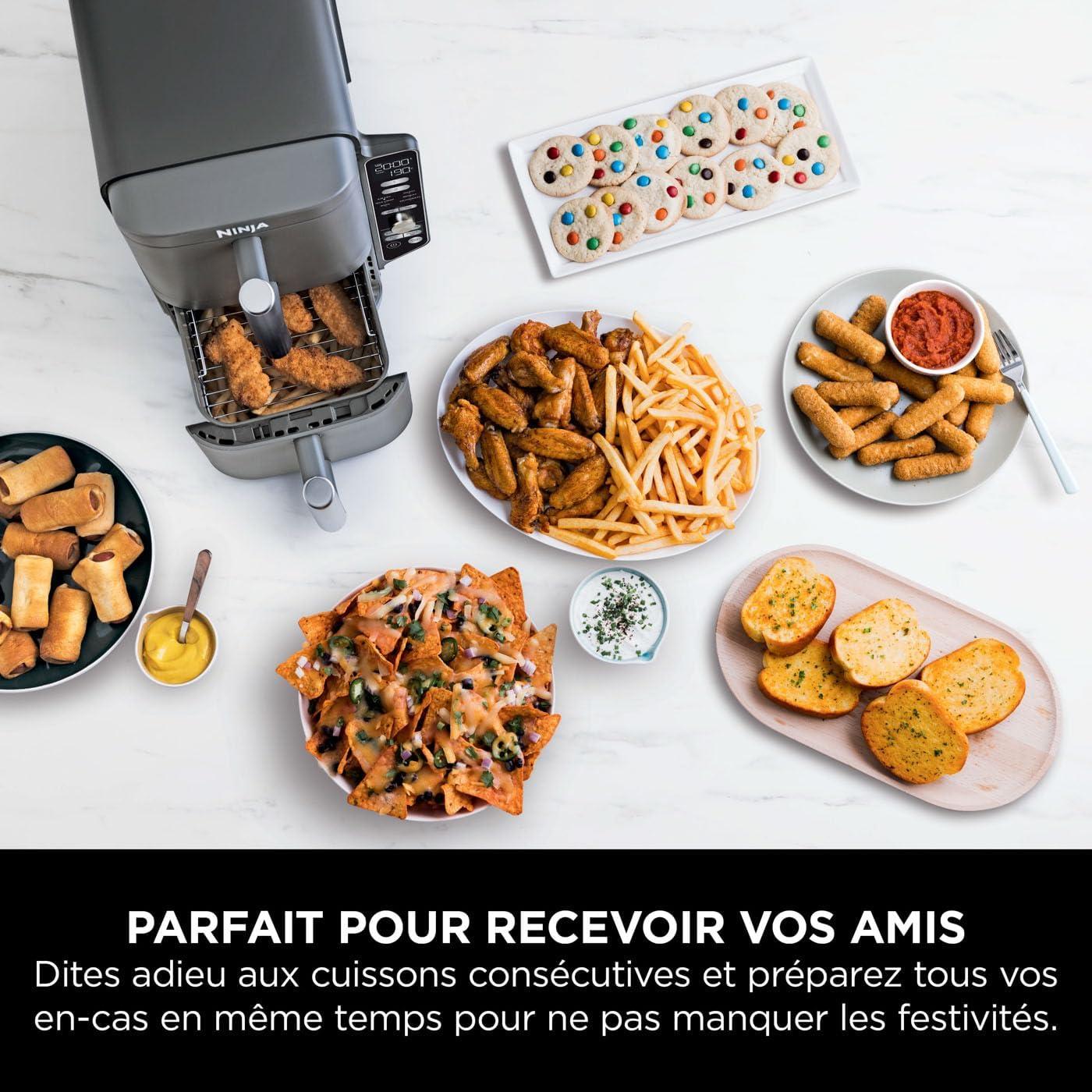 imageNINJA Foodi FlexDrawer Air Fryer 2 Compartiments Avec Sparateur Amovible Grande Capacit 104L Air Fryer 7en1 Max 240C Pices Antiadhsives Amovibles Lavables Au LaveVaisselle NoirGris
