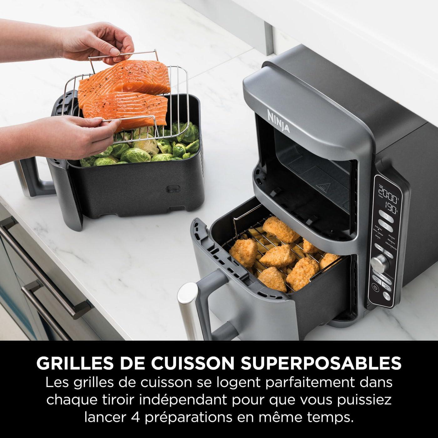 imageNINJA Foodi FlexDrawer Air Fryer 2 Compartiments Avec Sparateur Amovible Grande Capacit 104L Air Fryer 7en1 Max 240C Pices Antiadhsives Amovibles Lavables Au LaveVaisselle NoirGris