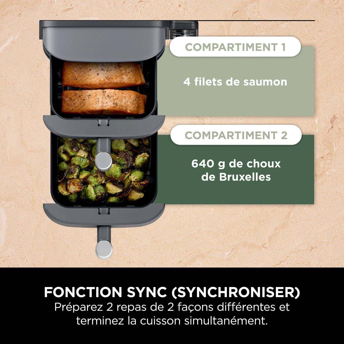 imageNINJA Foodi FlexDrawer Air Fryer 2 Compartiments Avec Sparateur Amovible Grande Capacit 104L Air Fryer 7en1 Max 240C Pices Antiadhsives Amovibles Lavables Au LaveVaisselle NoirGris