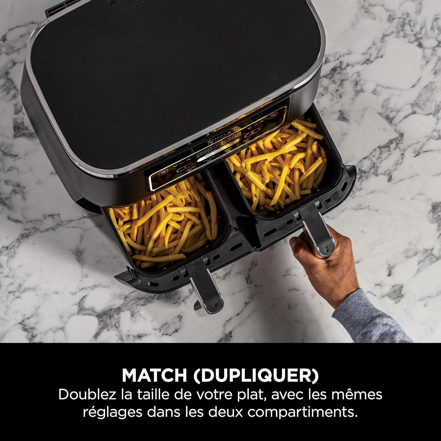 imageNINJA Foodi FlexDrawer Air Fryer 2 Compartiments Avec Sparateur Amovible Grande Capacit 104L Air Fryer 7en1 Max 240C Pices Antiadhsives Amovibles Lavables Au LaveVaisselle NoirNoirArgent