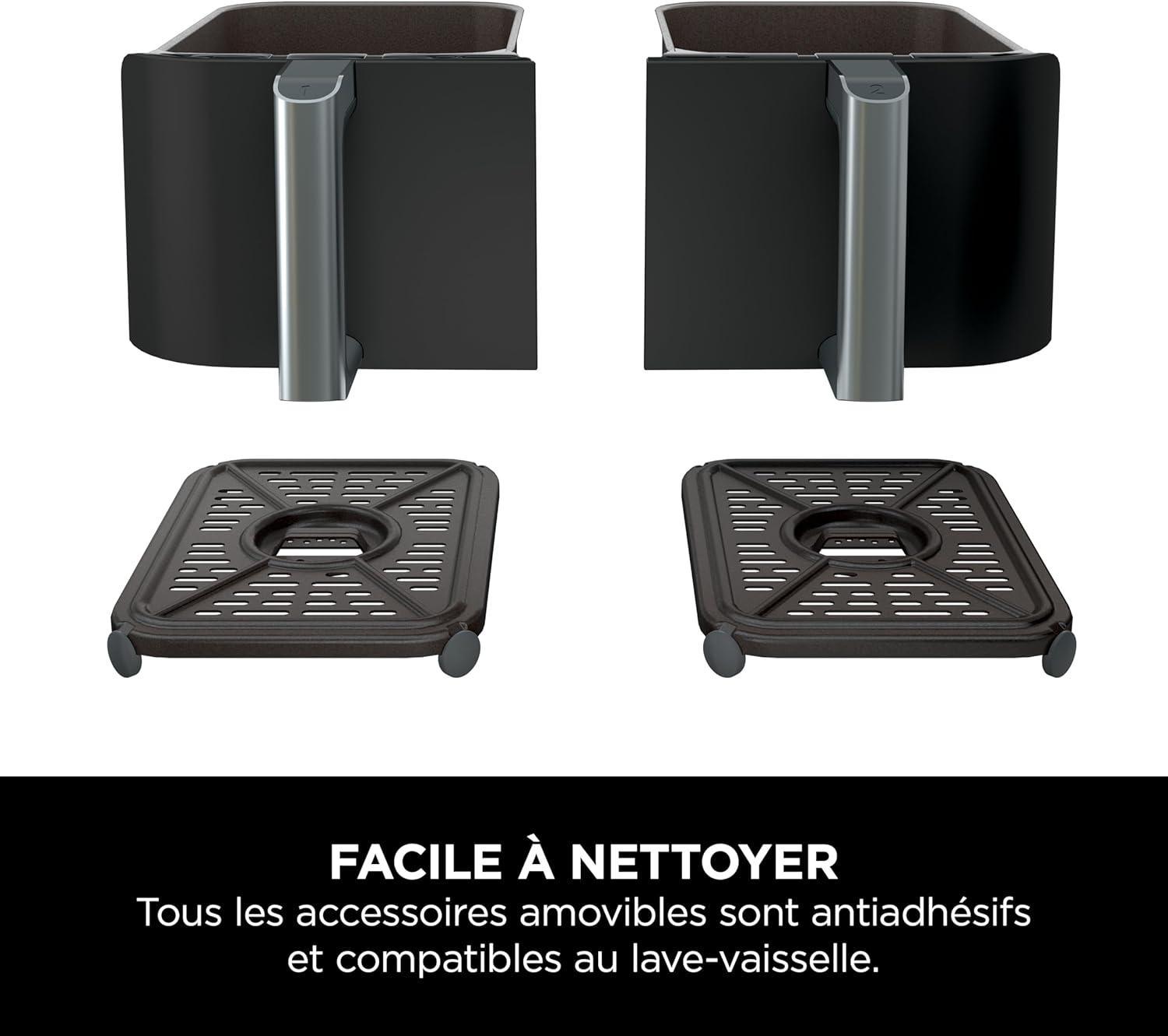 imageNINJA Foodi FlexDrawer Air Fryer 2 Compartiments Avec Sparateur Amovible Grande Capacit 104L Air Fryer 7en1 Max 240C Pices Antiadhsives Amovibles Lavables Au LaveVaisselle NoirNoirArgent