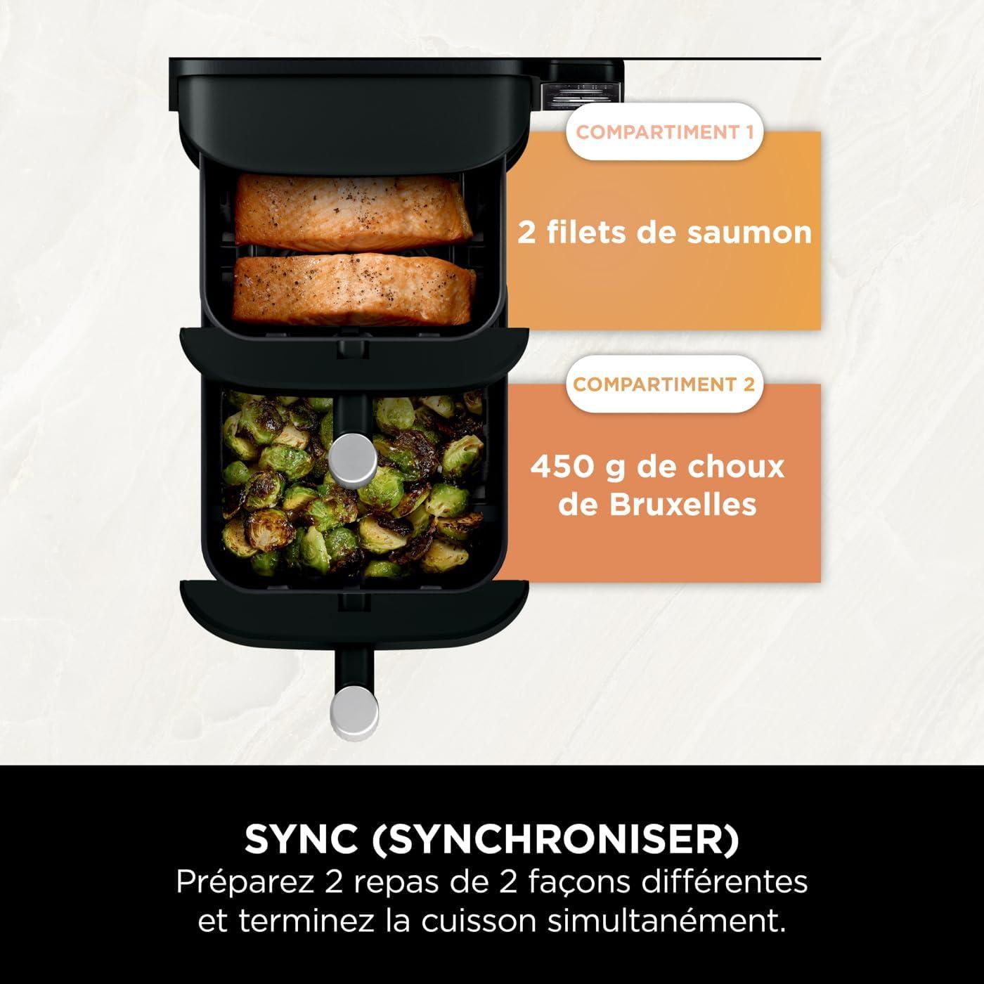 imageNINJA Foodi FlexDrawer Air Fryer 2 Compartiments Avec Sparateur Amovible Grande Capacit 104L Air Fryer 7en1 Max 240C Pices Antiadhsives Amovibles Lavables Au LaveVaisselle NoirGris