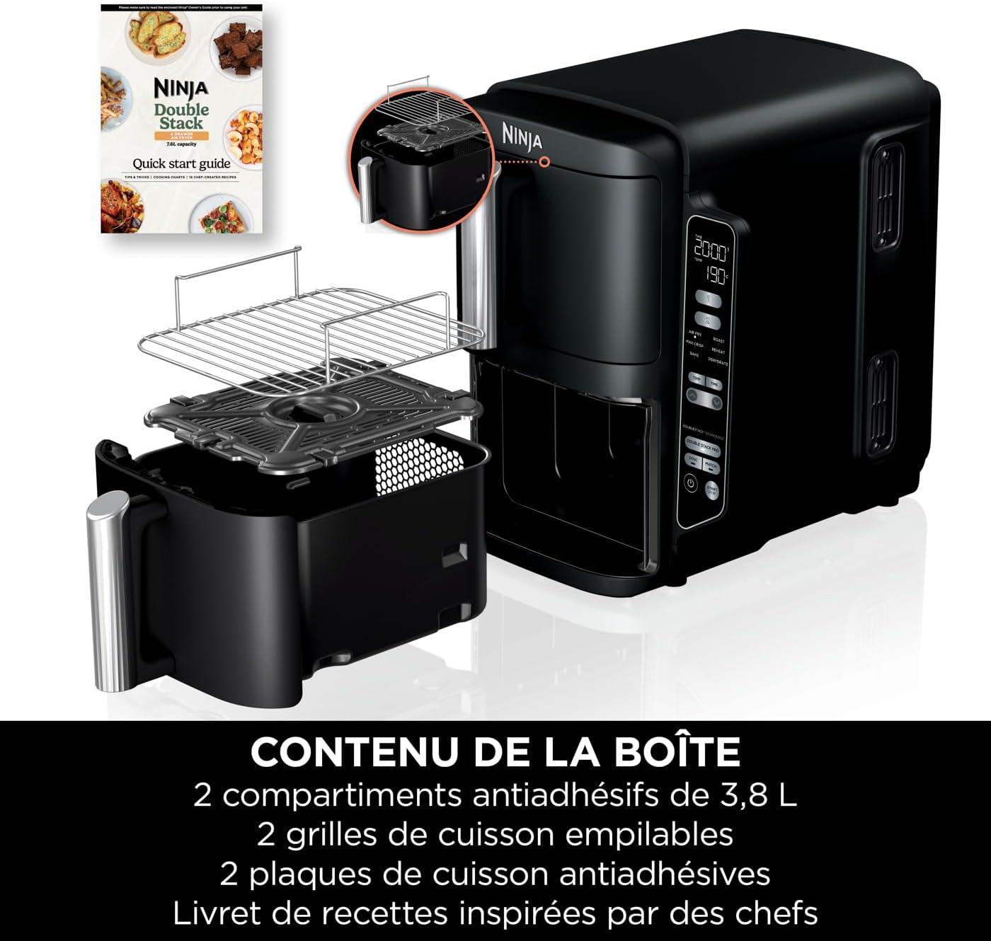 imageNINJA Foodi FlexDrawer Air Fryer 2 Compartiments Avec Sparateur Amovible Grande Capacit 104L Air Fryer 7en1 Max 240C Pices Antiadhsives Amovibles Lavables Au LaveVaisselle NoirGris