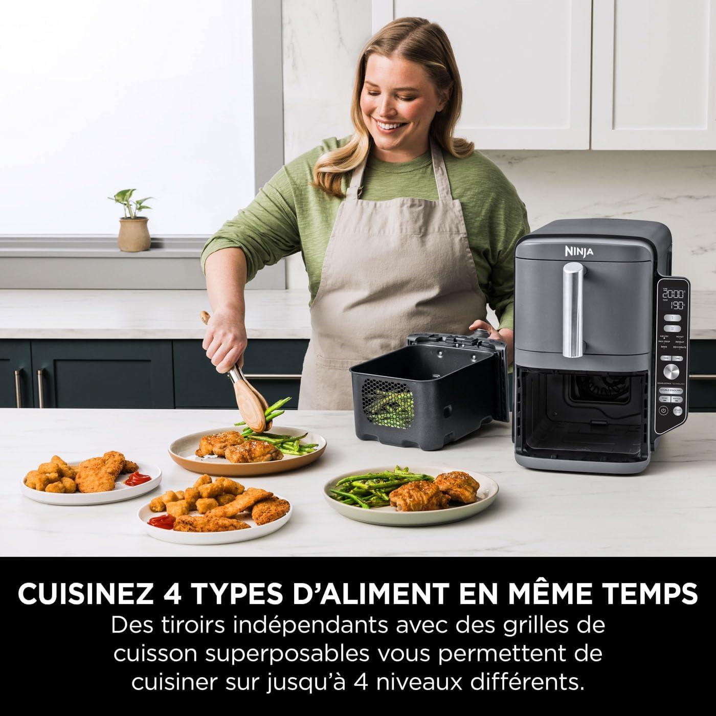 imageNINJA Foodi FlexDrawer Air Fryer 2 Compartiments Avec Sparateur Amovible Grande Capacit 104L Air Fryer 7en1 Max 240C Pices Antiadhsives Amovibles Lavables Au LaveVaisselle NoirGris