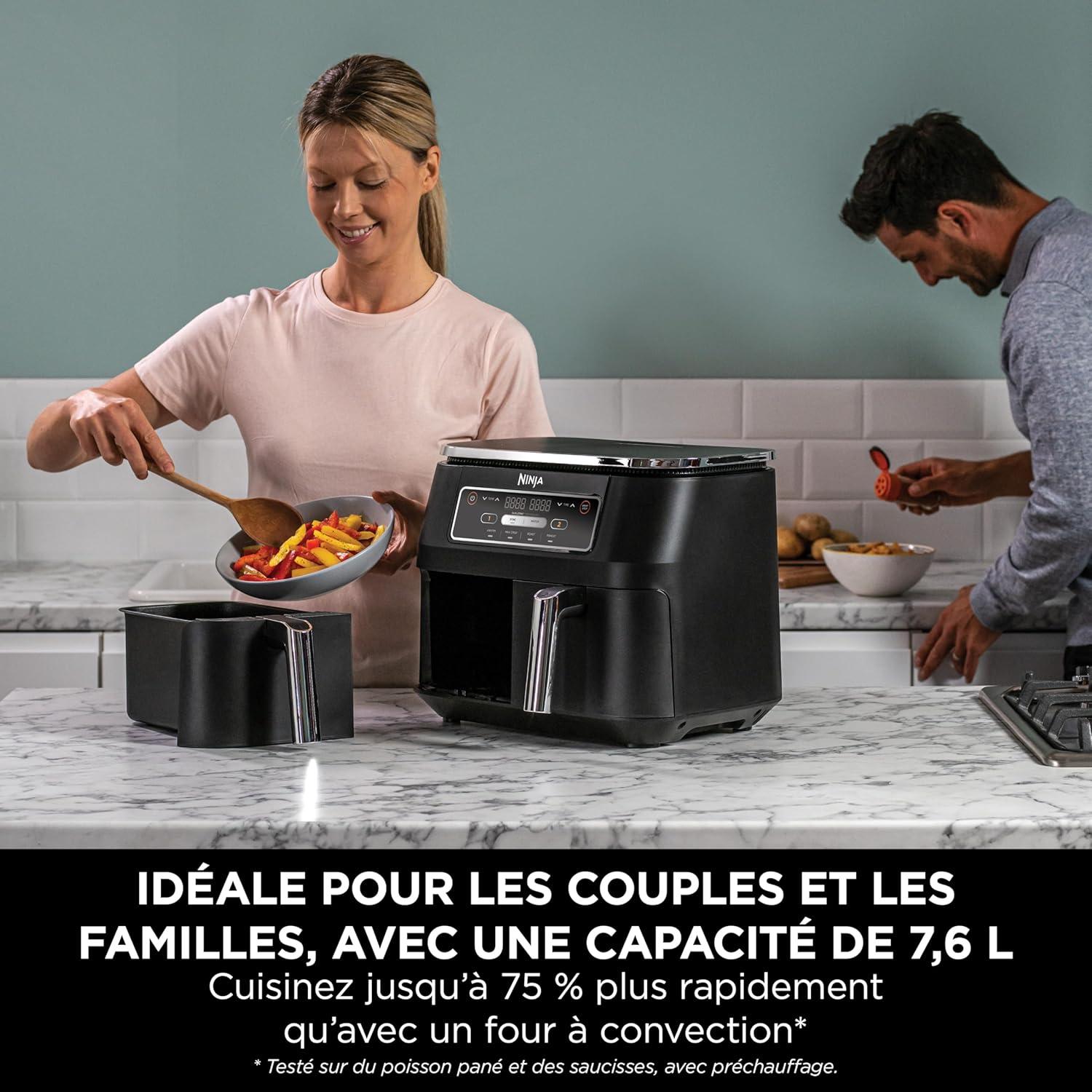 imageNINJA Foodi FlexDrawer Air Fryer 2 Compartiments Avec Sparateur Amovible Grande Capacit 104L Air Fryer 7en1 Max 240C Pices Antiadhsives Amovibles Lavables Au LaveVaisselle NoirNoirArgent