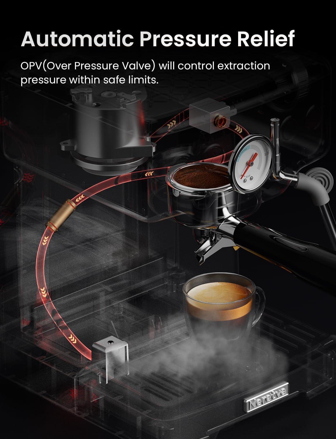 imageNeretva Machine a Cafe Cafetire Professionnelle Avec Manomtre Visible 1450W En Acier Inoxydable Capacit de 18L ampamp Mousseur de Lait ampamp 15 Bar Machine Expresso Domestique ExpressoLattaCappuccinoArgent