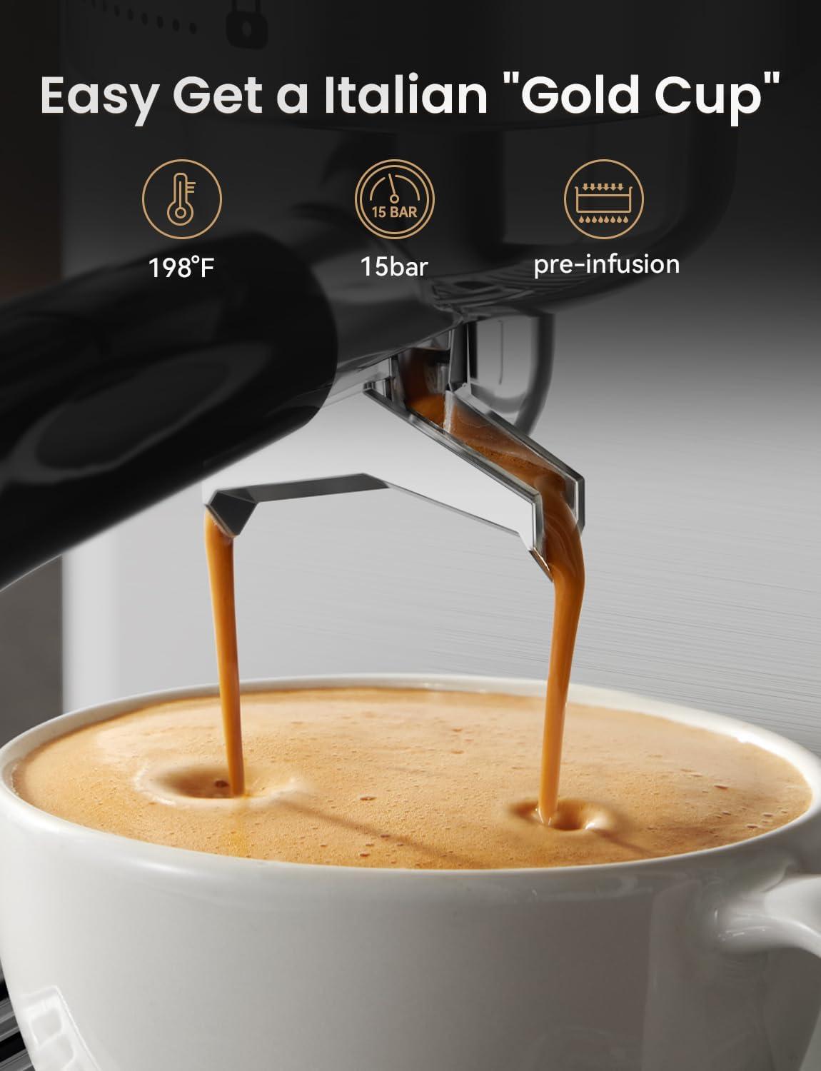 imageNeretva Machine a Cafe Cafetire Professionnelle Avec Manomtre Visible 1450W En Acier Inoxydable Capacit de 18L ampamp Mousseur de Lait ampamp 15 Bar Machine Expresso Domestique ExpressoLattaCappuccinoArgent