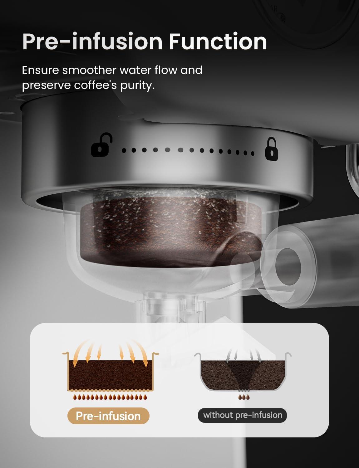 imageNeretva Machine a Cafe Cafetire Professionnelle Avec Manomtre Visible 1450W En Acier Inoxydable Capacit de 18L ampamp Mousseur de Lait ampamp 15 Bar Machine Expresso Domestique ExpressoLattaCappuccinoArgent