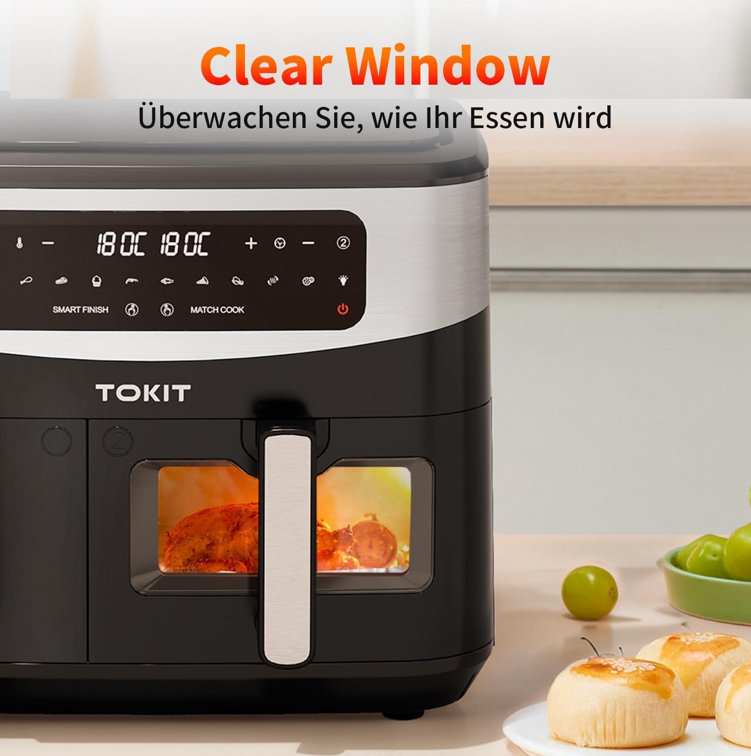 imageTOKIT Friteuse Air Double Panier 10 L 4 L X 6 L XXL Double Zone Air Fryer 12 En 1 Programmes De Cuisson Friteuse sans Huile avec 2 Tiroir Friteuses AirD1