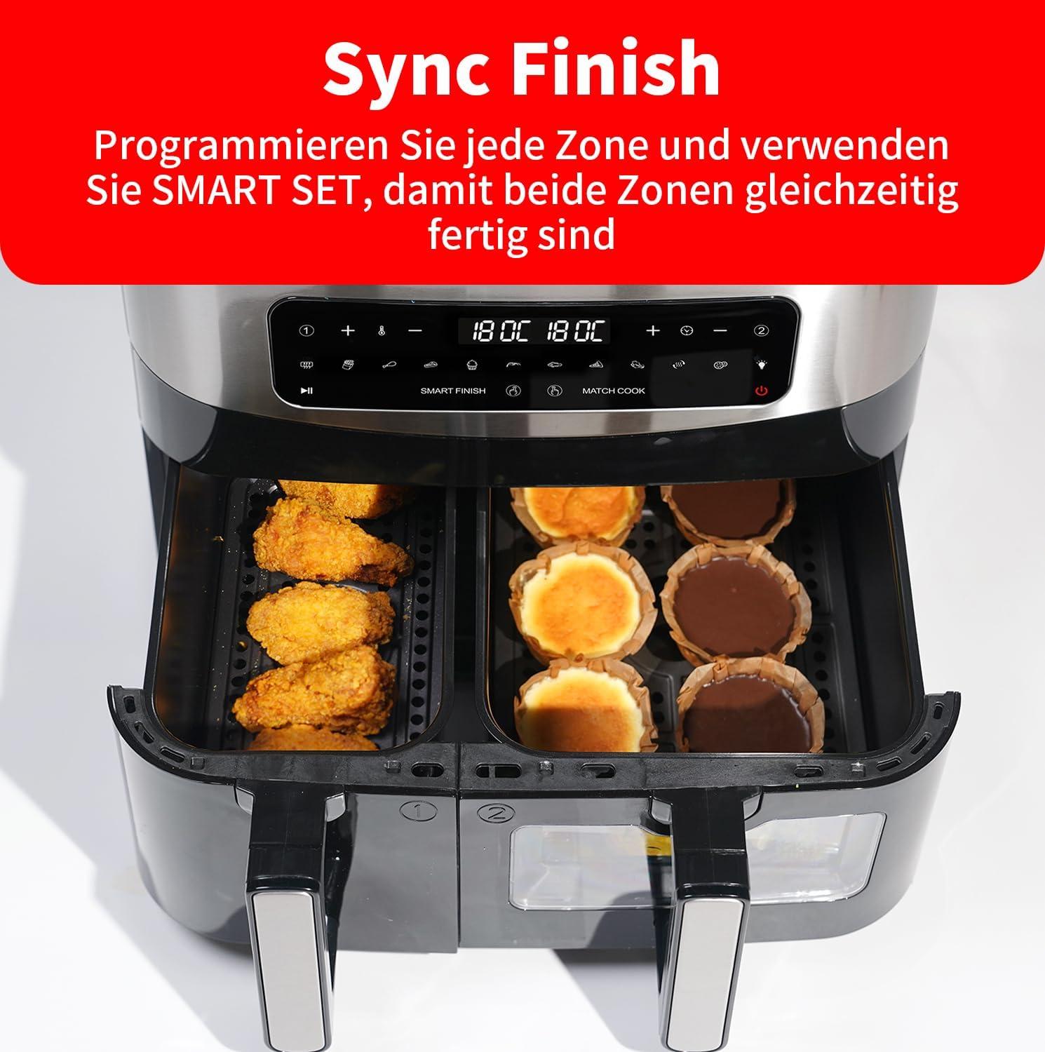 imageTOKIT Friteuse Air Double Panier 10 L 4 L X 6 L XXL Double Zone Air Fryer 12 En 1 Programmes De Cuisson Friteuse sans Huile avec 2 Tiroir Friteuses AirD1