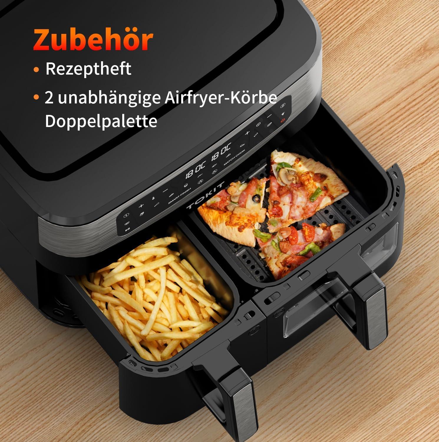 imageTOKIT Friteuse Air Double Panier 10 L 4 L X 6 L XXL Double Zone Air Fryer 12 En 1 Programmes De Cuisson Friteuse sans Huile avec 2 Tiroir Friteuses AirD1